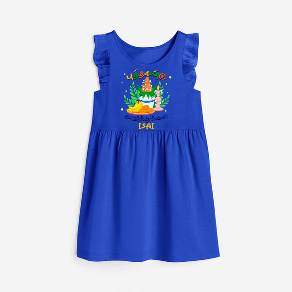 "Step into vibrant hues with our "Puthandu Vibes" Customised Frock For Girls - ROYAL BLUE - 0 - 6 Months Old (Chest 18")