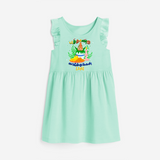 "Step into vibrant hues with our "Puthandu Vibes" Customised Frock For Girls - TEAL GREEN - 0 - 6 Months Old (Chest 18")