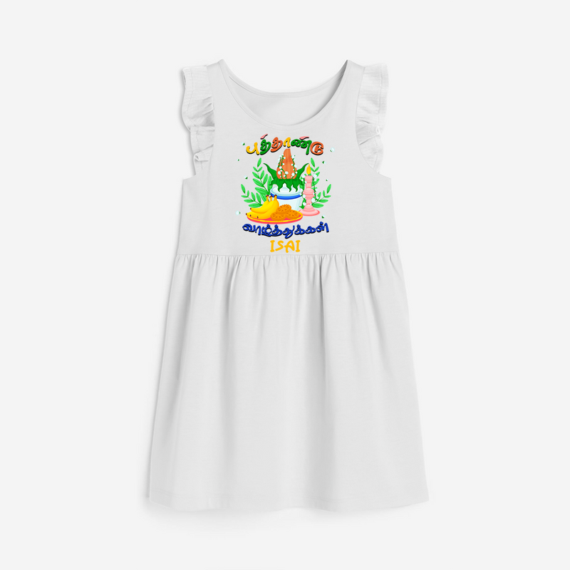 "Step into vibrant hues with our "Puthandu Vibes" Customised Frock For Girls - WHITE - 0 - 6 Months Old (Chest 18")
