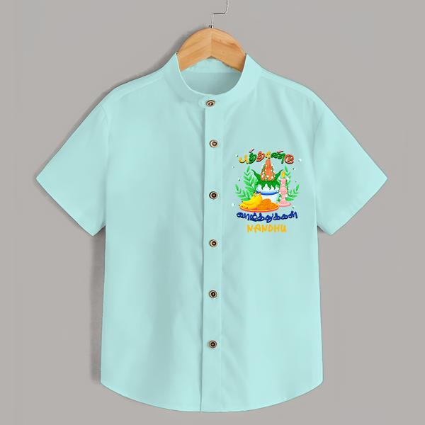 "Step into vibrant hues with our "Puthandu Vibes" Customised Shirt for Kids - AQUA GREEN - 0 - 6 Months Old (Chest 21")