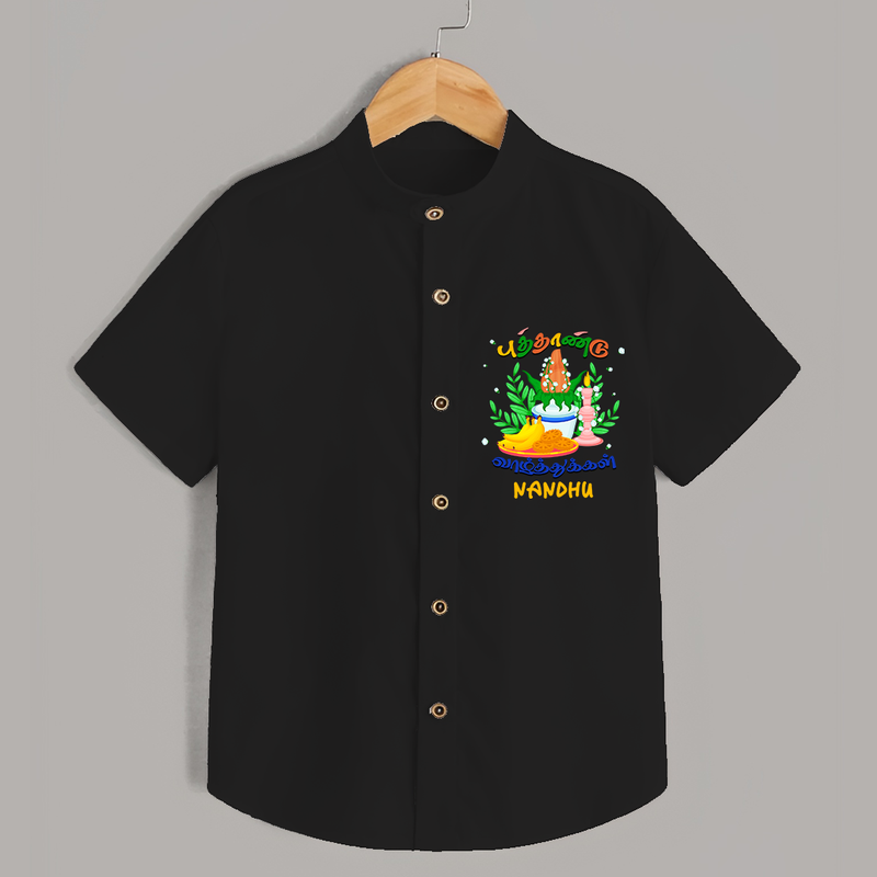 "Step into vibrant hues with our "Puthandu Vibes" Customised Shirt for Kids - BLACK - 0 - 6 Months Old (Chest 21")