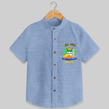 "Step into vibrant hues with our "Puthandu Vibes" Customised Shirt for Kids - BLUE CHAMBREY - 0 - 6 Months Old (Chest 21")
