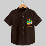 "Step into vibrant hues with our "Puthandu Vibes" Customised Shirt for Kids - CHOCOLATE BROWN - 0 - 6 Months Old (Chest 21")