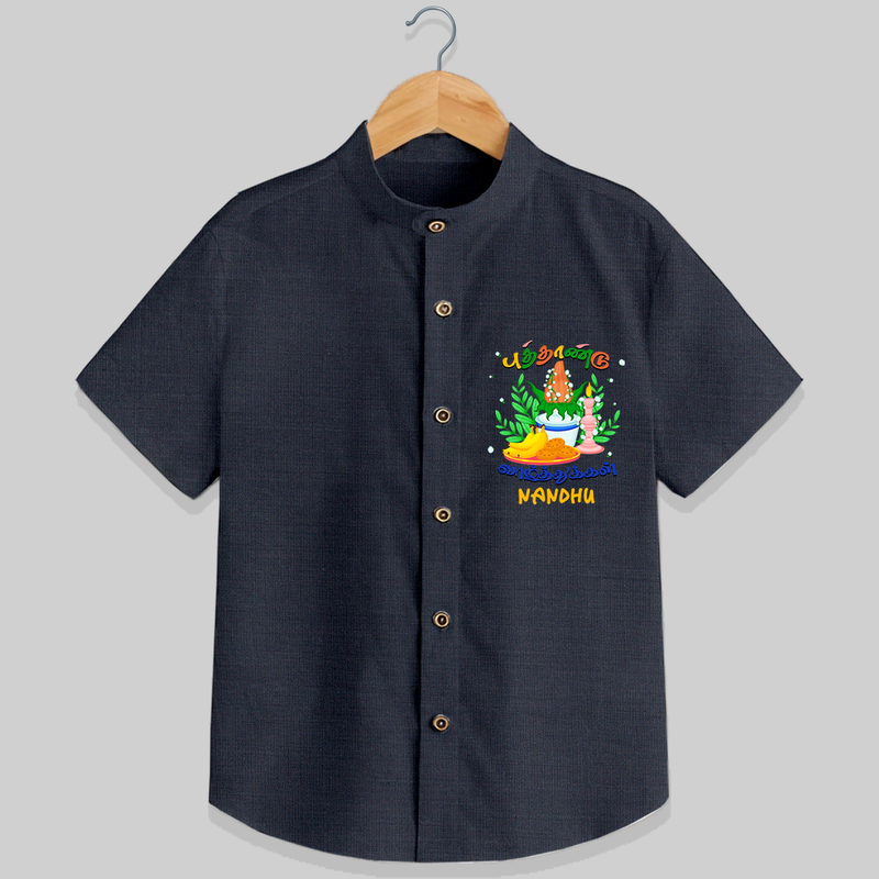 "Step into vibrant hues with our "Puthandu Vibes" Customised Shirt for Kids - DARK GREY - 0 - 6 Months Old (Chest 21")