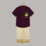 "Step into vibrant hues with our "Puthandu Vibes" Customised Shirt and Dhoti for Kids - MAROON - 0 - 6 Months Old (Chest-23") (Dhoti length-14")