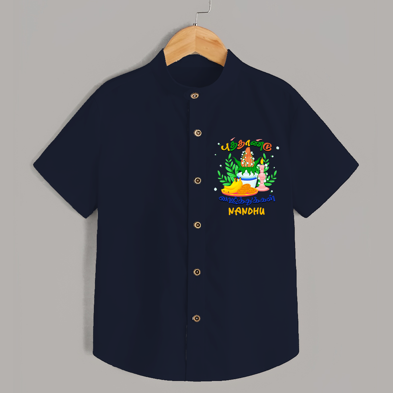 "Step into vibrant hues with our "Puthandu Vibes" Customised Shirt for Kids - NAVY BLUE - 0 - 6 Months Old (Chest 21")