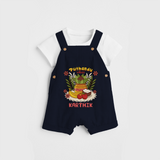 Embrace tradition with "Puthandu Valthukal" Customised Dungaree for Kids - NAVY BLUE - 0 - 3 Months Old (Chest 17")