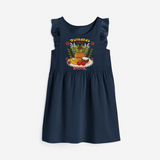 Embrace tradition with "Puthandu Valthukal" Customised Frock - NAVY BLUE - 0 - 6 Months Old (Chest 18")