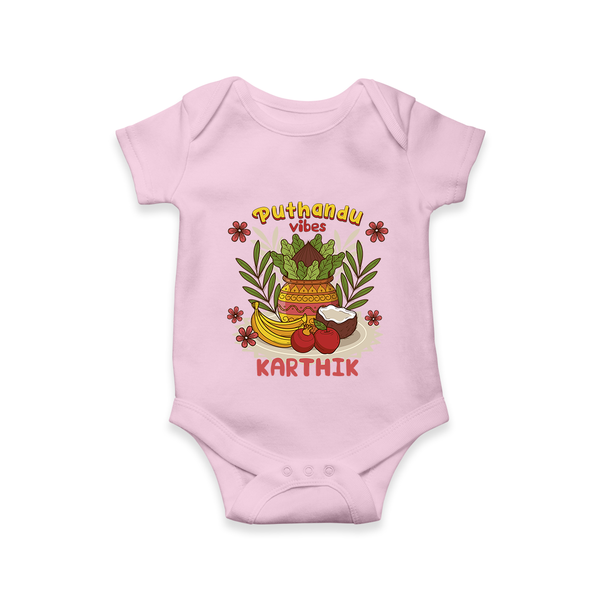 Embrace tradition with "Puthandu Valthukal" Customised Romper - BABY PINK - 0 - 3 Months Old (Chest 16")