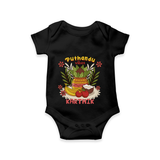 Embrace tradition with "Puthandu Valthukal" Customised Romper - BLACK - 0 - 3 Months Old (Chest 16")