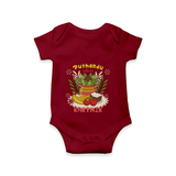 Embrace tradition with "Puthandu Valthukal" Customised Romper - MAROON - 0 - 3 Months Old (Chest 16")