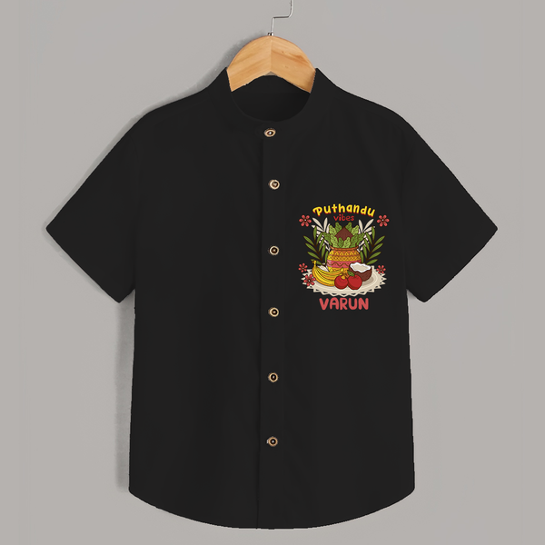 Embrace tradition with "Puthandu Valthukal"  Customised Shirt for Kids - BLACK - 0 - 6 Months Old (Chest 21")