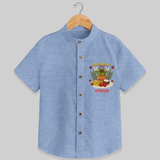 Embrace tradition with "Puthandu Valthukal"  Customised Shirt for Kids - BLUE CHAMBREY - 0 - 6 Months Old (Chest 21")