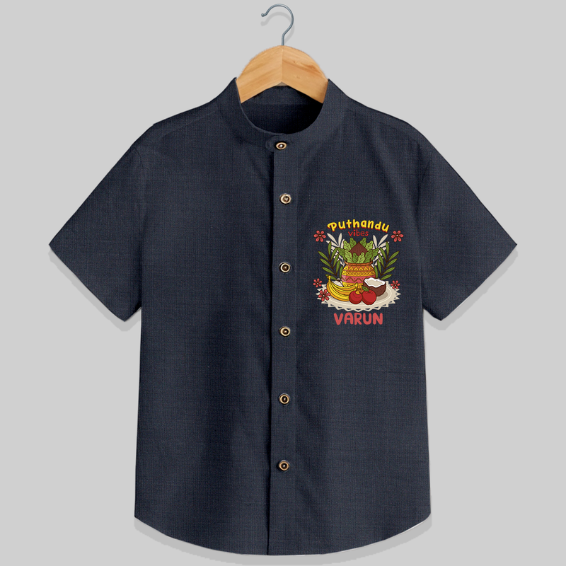 Embrace tradition with "Puthandu Valthukal"  Customised Shirt for Kids - DARK GREY - 0 - 6 Months Old (Chest 21")