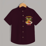 Embrace tradition with "Puthandu Valthukal"  Customised Shirt for Kids - MAROON - 0 - 6 Months Old (Chest 21")