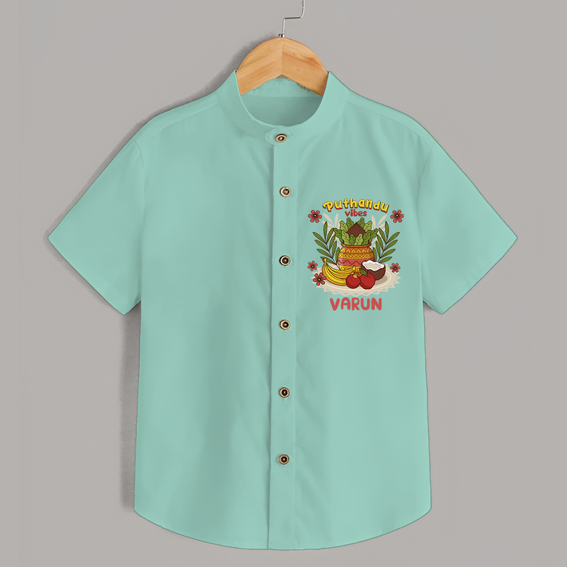 Embrace tradition with "Puthandu Valthukal"  Customised Shirt for Kids - MINT GREEN - 0 - 6 Months Old (Chest 21")