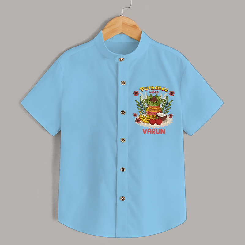 Embrace tradition with "Puthandu Valthukal"  Customised Shirt for Kids - SKY BLUE - 0 - 6 Months Old (Chest 21")