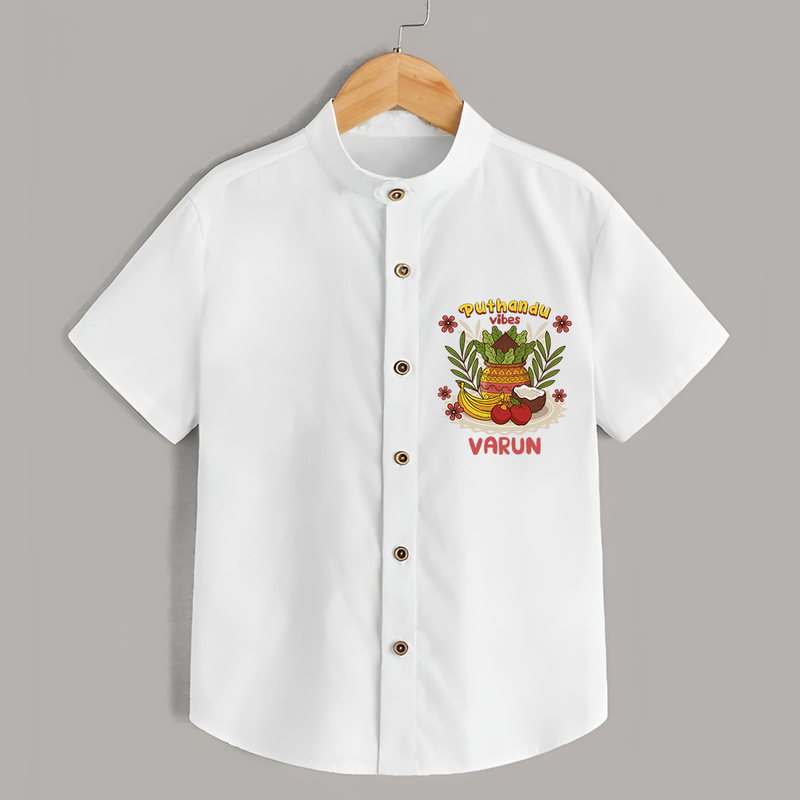 Embrace tradition with "Puthandu Valthukal"  Customised Shirt for Kids - WHITE - 0 - 6 Months Old (Chest 21")