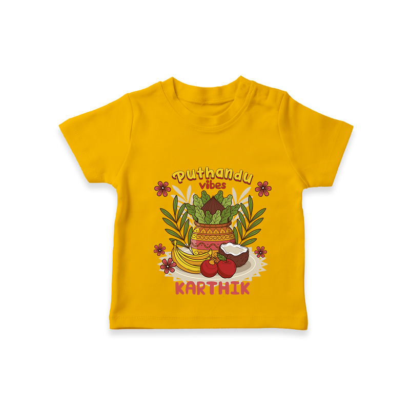 Embrace tradition with "Puthandu Valthukal" Customised Kids T-Shirt - CHROME YELLOW - 0 - 3 Months Old (Chest 17")