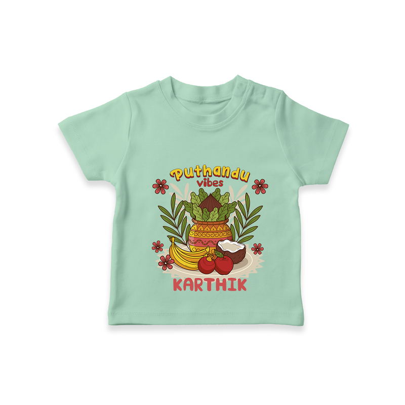 Embrace tradition with "Puthandu Valthukal" Customised Kids T-Shirt - MINT GREEN - 0 - 3 Months Old (Chest 17")