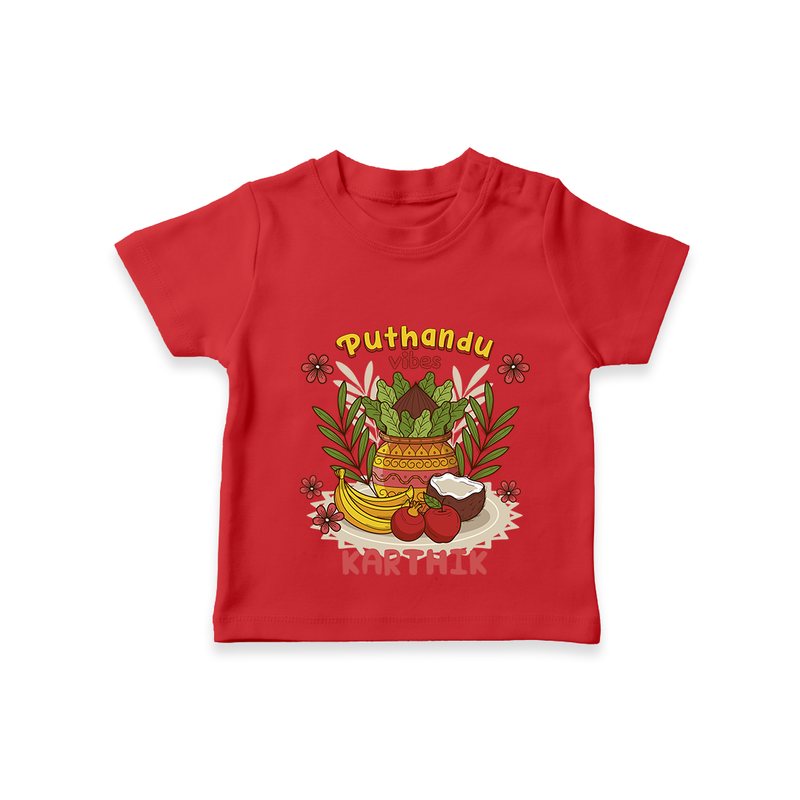 Embrace tradition with "Puthandu Valthukal" Customised Kids T-Shirt - RED - 0 - 3 Months Old (Chest 17")