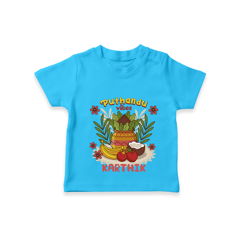 Embrace tradition with "Puthandu Valthukal" Customised Kids T-Shirt - SKY BLUE - 0 - 3 Months Old (Chest 17")