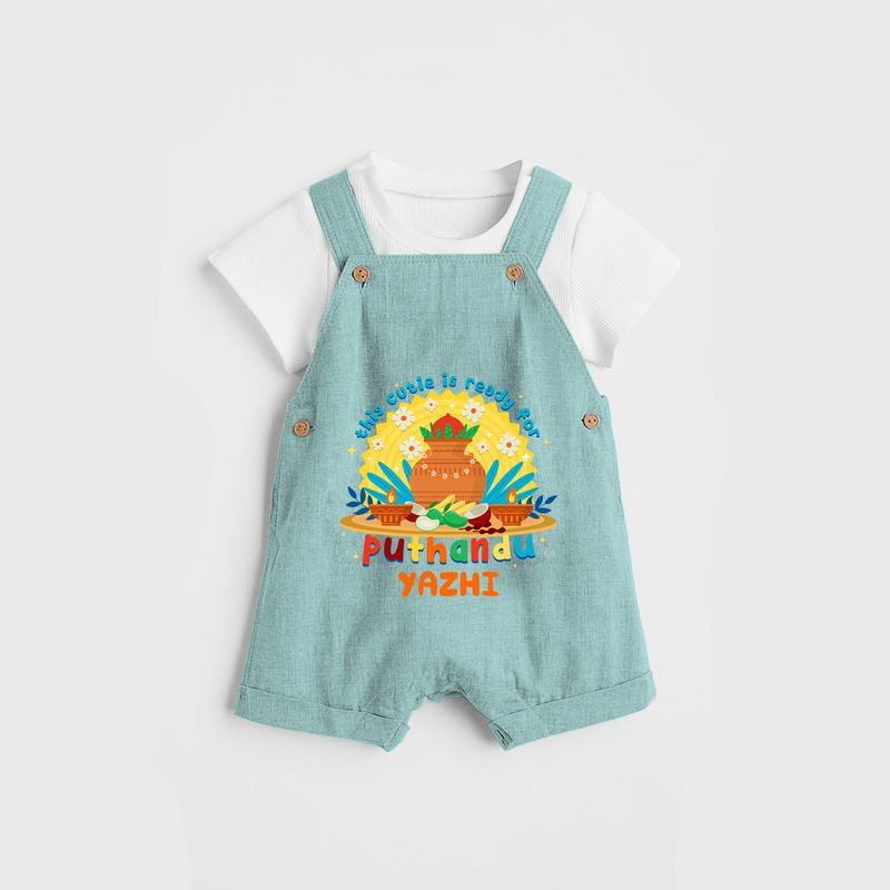 Make a statement with "This Cutie is Ready For Puthandu" vibrant colors Customised Kids Dungaree - AQUA GREEN - 0 - 3 Months Old (Chest 17")