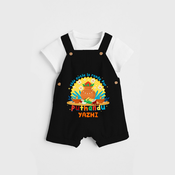 Make a statement with "This Cutie is Ready For Puthandu" vibrant colors Customised Kids Dungaree - BLACK - 0 - 3 Months Old (Chest 17")