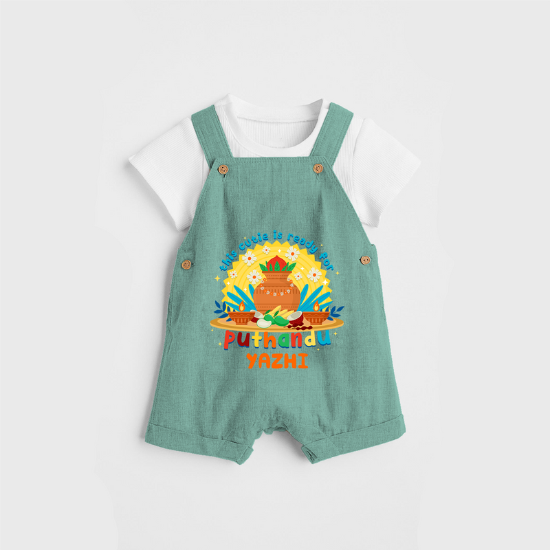 Make a statement with "This Cutie is Ready For Puthandu" vibrant colors Customised Kids Dungaree - LIGHT GREEN - 0 - 3 Months Old (Chest 17")