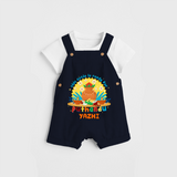 Make a statement with "This Cutie is Ready For Puthandu" vibrant colors Customised Kids Dungaree - NAVY BLUE - 0 - 3 Months Old (Chest 17")