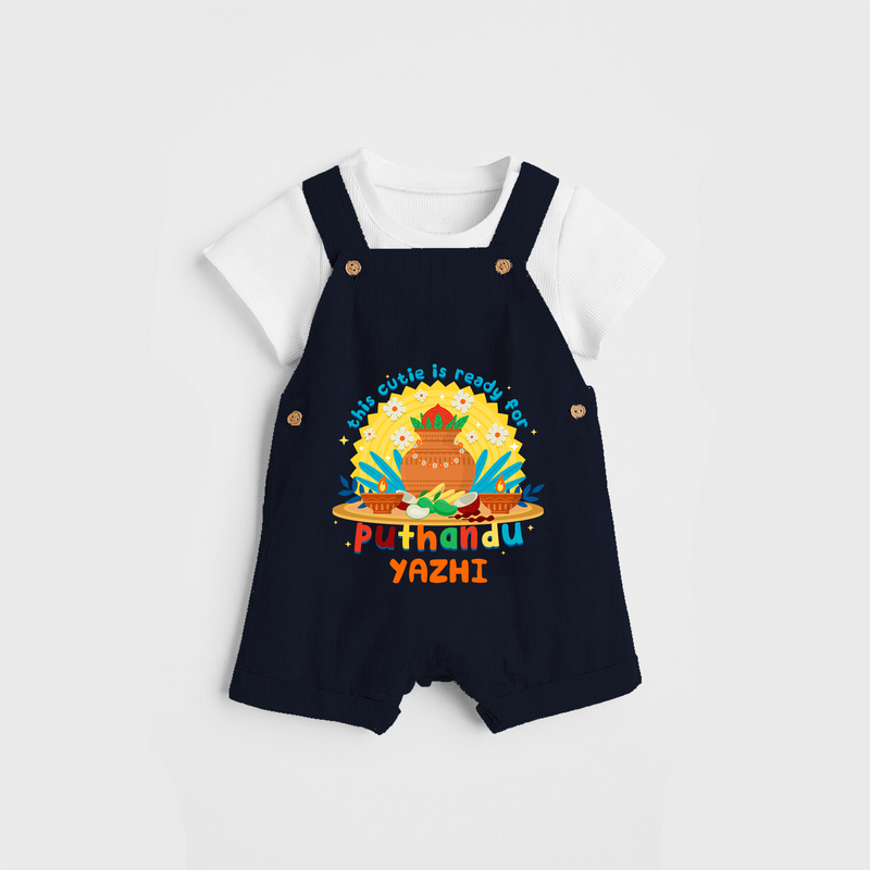 Make a statement with "This Cutie is Ready For Puthandu" vibrant colors Customised Kids Dungaree - NAVY BLUE - 0 - 3 Months Old (Chest 17")