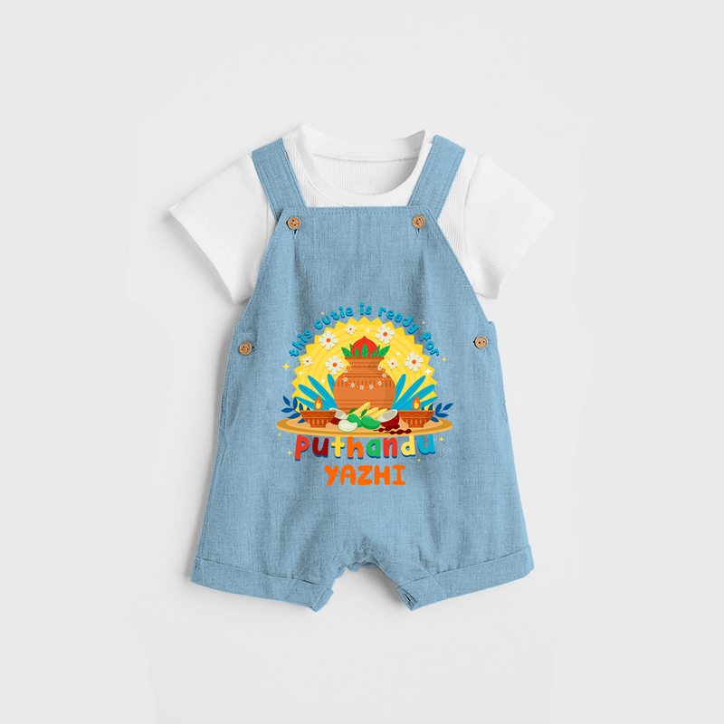 Make a statement with "This Cutie is Ready For Puthandu" vibrant colors Customised Kids Dungaree - SKY BLUE - 0 - 3 Months Old (Chest 17")