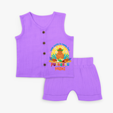 Make a statement with "This Cutie is Ready For Puthandu" vibrant colors Customised Kids Jabla set - PURPLE - 0 - 3 Months Old (Chest 9.8")