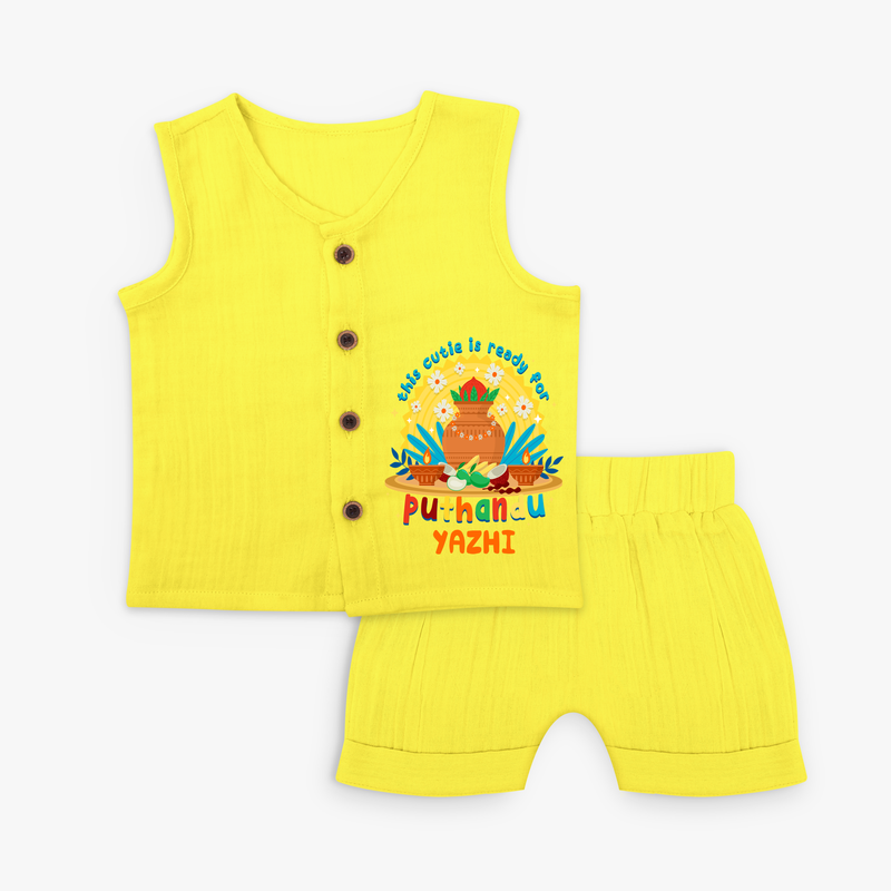 Make a statement with "This Cutie is Ready For Puthandu" vibrant colors Customised Kids Jabla set - YELLOW - 0 - 3 Months Old (Chest 9.8")