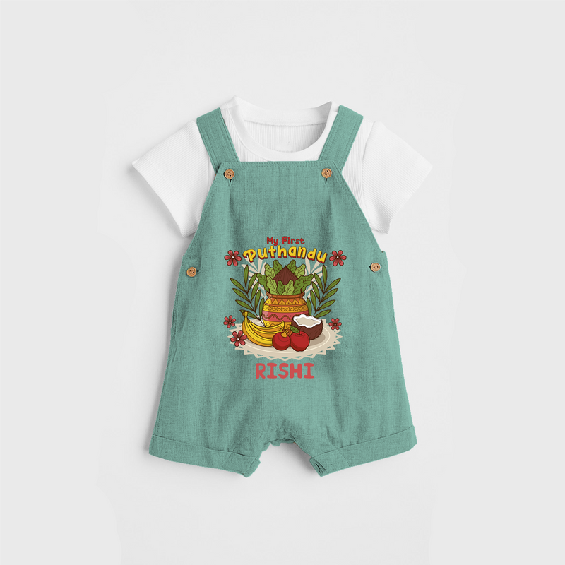 Stand out with eye-catching "My 1st Puthandu" designs of Customised Dungaree for Kids - LIGHT GREEN - 0 - 3 Months Old (Chest 17")