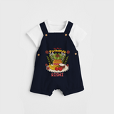 Stand out with eye-catching "My 1st Puthandu" designs of Customised Dungaree for Kids - NAVY BLUE - 0 - 3 Months Old (Chest 17")