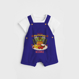 Stand out with eye-catching "My 1st Puthandu" designs of Customised Dungaree for Kids - ROYAL BLUE - 0 - 3 Months Old (Chest 17")