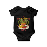 Stand out with eye-catching "My 1st Puthandu" designs of Customised Romper - BLACK - 0 - 3 Months Old (Chest 16")