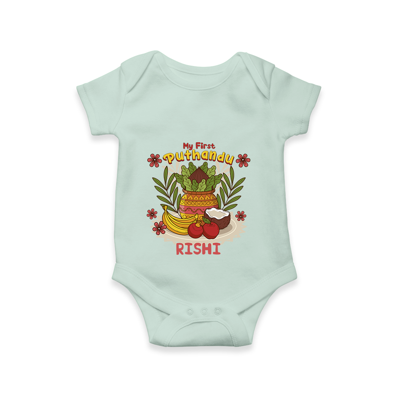 Stand out with eye-catching "My 1st Puthandu" designs of Customised Romper - MINT GREEN - 0 - 3 Months Old (Chest 16")