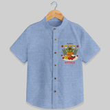 Stand out with eye-catching "My 1st Puthandu" designs of  Customised Shirt for Kids - BLUE CHAMBREY - 0 - 6 Months Old (Chest 21")