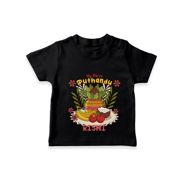 Stand out with eye-catching "My 1st Puthandu" designs of Customised Kids T-Shirt - BLACK - 0 - 3 Months Old (Chest 17")