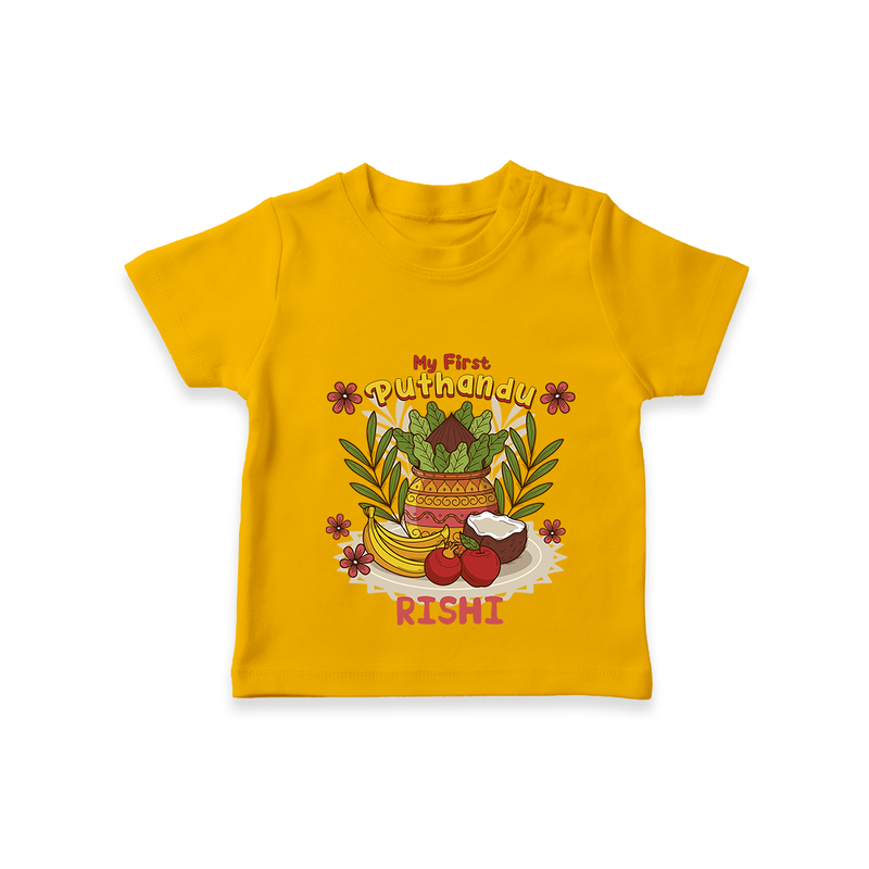 Stand out with eye-catching "My 1st Puthandu" designs of Customised Kids T-Shirt - CHROME YELLOW - 0 - 3 Months Old (Chest 17")