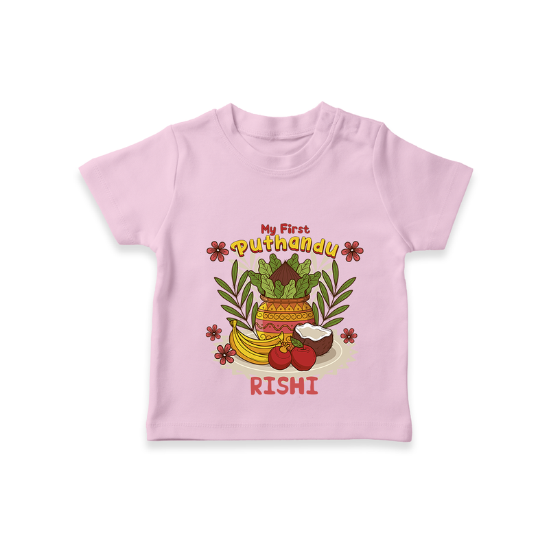 Stand out with eye-catching "My 1st Puthandu" designs of Customised Kids T-Shirt - PINK - 0 - 3 Months Old (Chest 17")