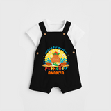 Elevate your wardrobe with "Exited For My 1st Puthandu" Customised Kids Dungaree - BLACK - 0 - 3 Months Old (Chest 17")