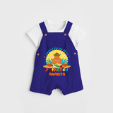 Elevate your wardrobe with "Exited For My 1st Puthandu" Customised Kids Dungaree - ROYAL BLUE - 0 - 3 Months Old (Chest 17")