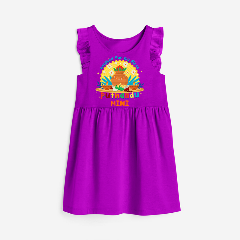 Elevate your wardrobe with "Exited For My 1st Puthandu" Customised Frock - PURPLE - 0 - 6 Months Old (Chest 18")