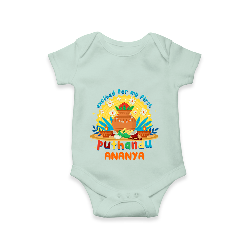 Elevate your wardrobe with "Exited For My 1st Puthandu" Customised Romper - MINT GREEN - 0 - 3 Months Old (Chest 16")