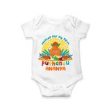 Elevate your wardrobe with "Exited For My 1st Puthandu" Customised Romper - WHITE - 0 - 3 Months Old (Chest 16")