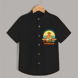 Elevate your wardrobe with "Exited For My 1st Puthandu"  Customised Shirt for Kids - BLACK - 0 - 6 Months Old (Chest 21")