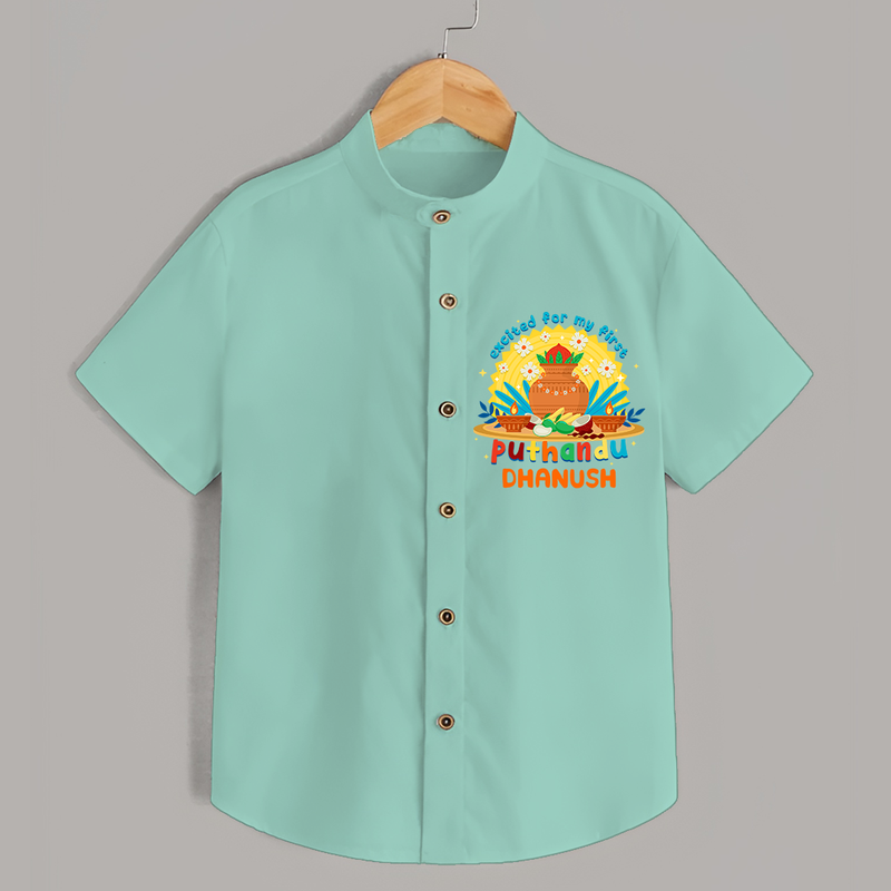 Elevate your wardrobe with "Exited For My 1st Puthandu"  Customised Shirt for Kids - MINT GREEN - 0 - 6 Months Old (Chest 21")